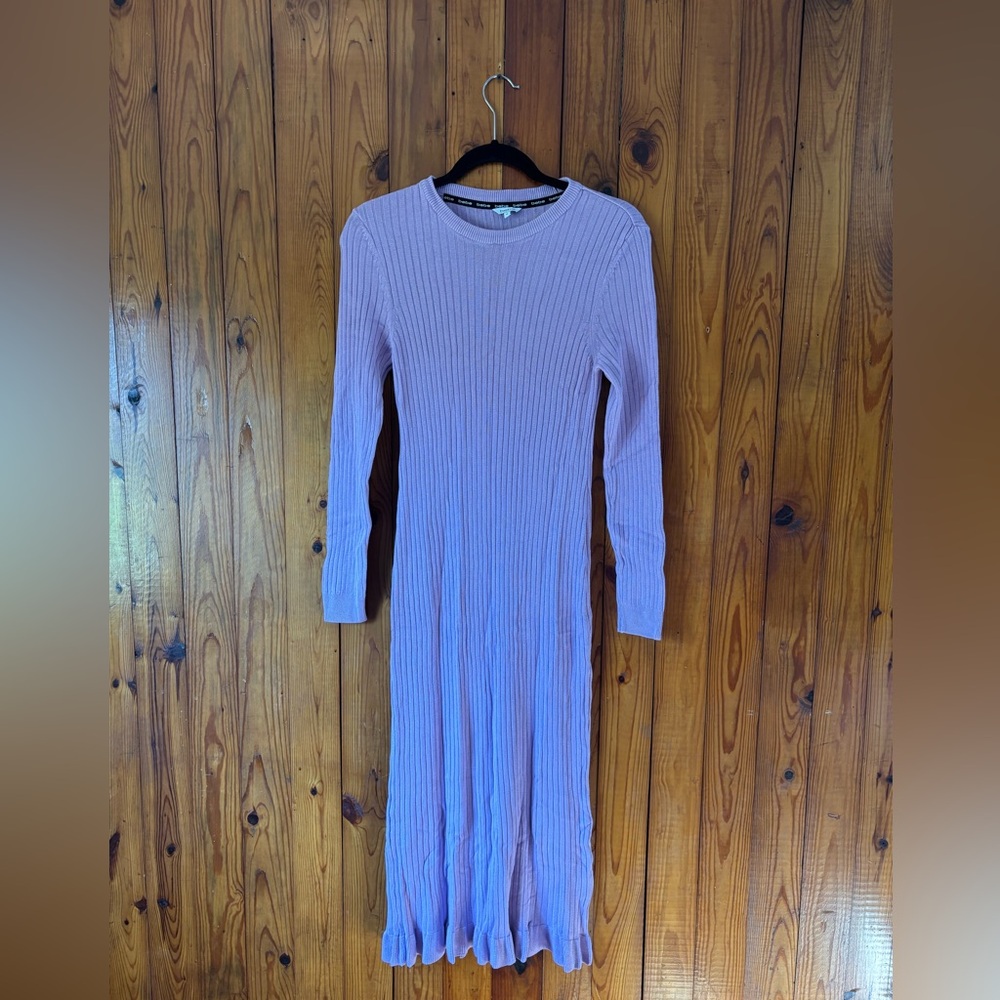 bebe Lilac Ribbed Long Sleeve Maxi Dress